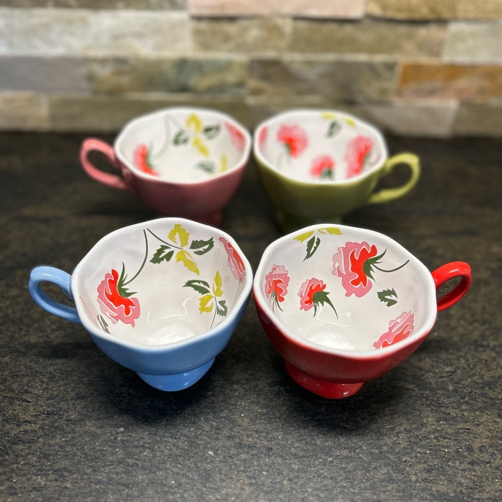BOHO COLOURFUL TEA CUPS | Set of 4 | Floral Interior